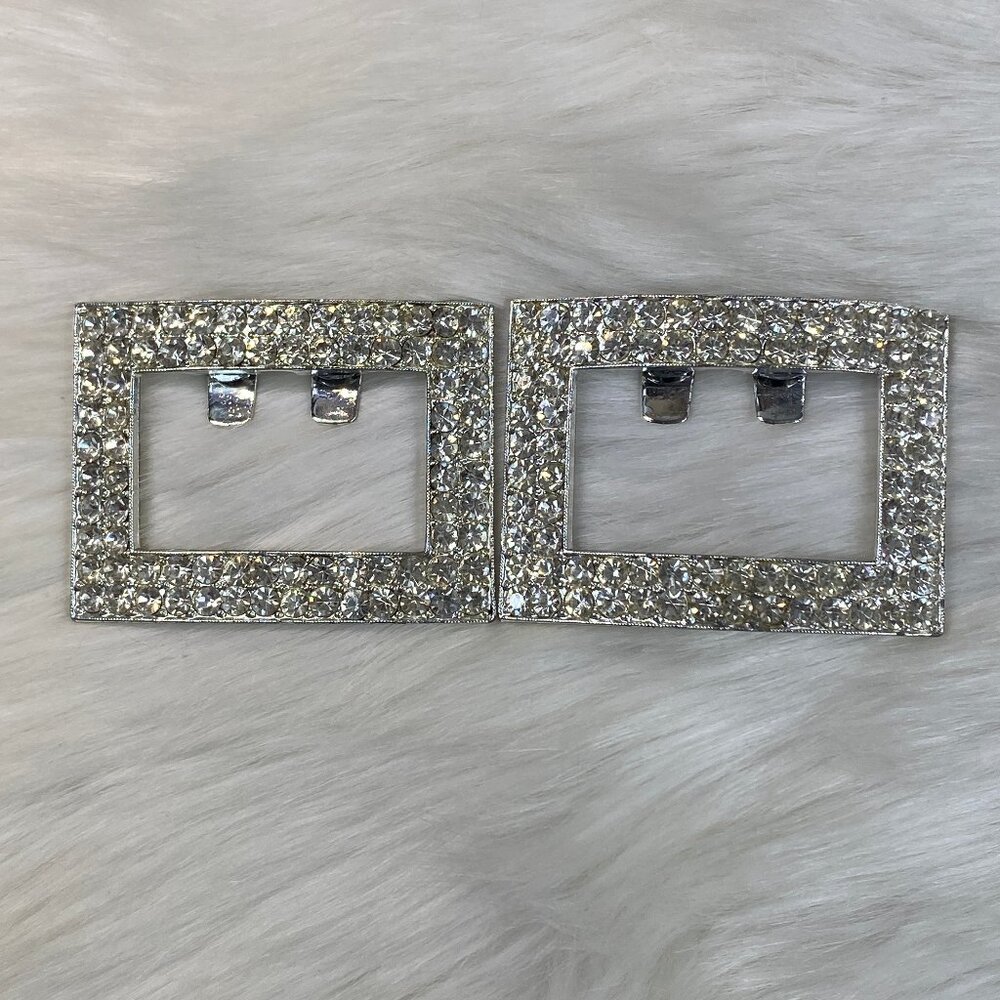 Vintage Art Deco Rhinestone Silver Tone Shoe Clips